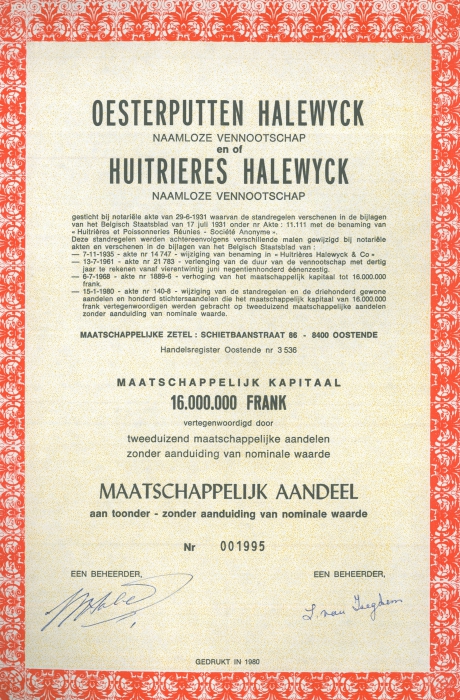 Aandeel van de firma �Halewyck & Cie�