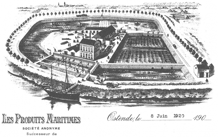 Zicht op oesterpark "N.V. Les Produits Maritimes" te Nieuwpoort