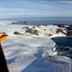 the glacier of King George Island. In the background the Potter Cove.