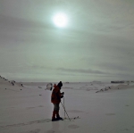 a skier at the shore of the Drake-Strait