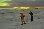 skiers at the shore of the Drake-Strait
