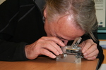�jvind Moestrup with tiny microscope