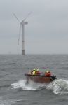 Onderzoekers op weg naar windmolen op Thornton bank
