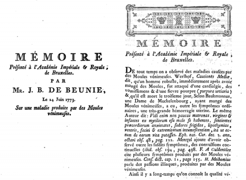 ‘Mémoire sur une maladie produite par des moules vénimeuses’