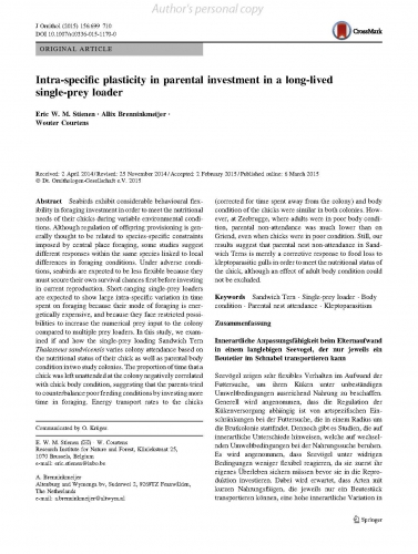 Intra-specific plasticity in parental investment in a long-lived single-prey loader Intra-specific plasticity in parental investment in a long-lived single-prey loader