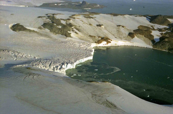 Air photo of the Marian Cove and in the background the Potter Cove