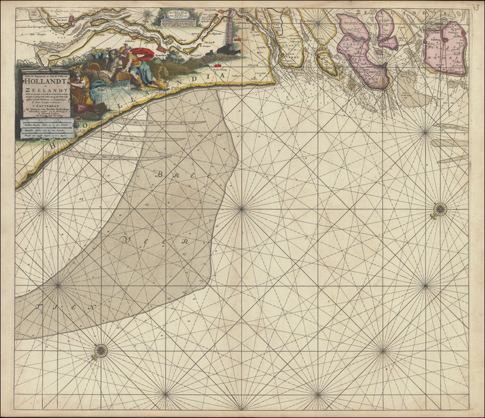 De Groote Nieuwe Vermeerderde Zee-atlas ofte Water-werelt.  [�]Paskaarte begrypende in zich de kusten van Hollandt en Zeelandt�