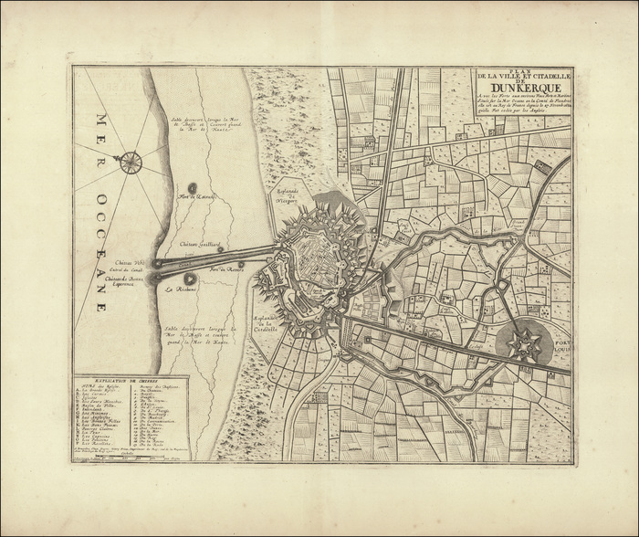 Table des cartes des Pays Bas et des frontieres de France, avec un recueil des plans des villes, si�ges et batailles donn�es entre les hauts allies et la FrancePlan de la ville et citadelle de Dunkerque
