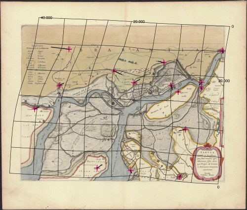 Tabula castelli ad Sandflitam, qua simul inundati agri, alluviones, fossae, alvei, quae Bergas ad Zomam et Antverpiam interjacent, annotantur