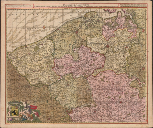 Flandriae comitatus in ejusdem subjacentes ditiones accuratissime divisus una cum adjacentibus Flandriae comitatus in ejusdem subjacentes ditiones accuratissime divisus una cum adjacentibus
