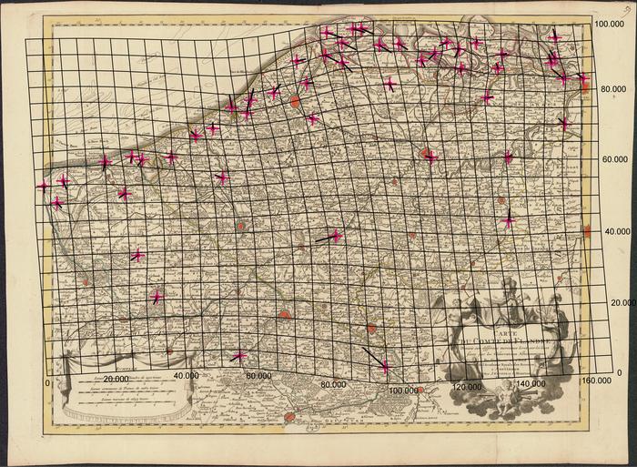 Carte du Comt� de Flandre. Dress�e sur differens morceaux levez sur les lieux fixez par les observations astronomiques