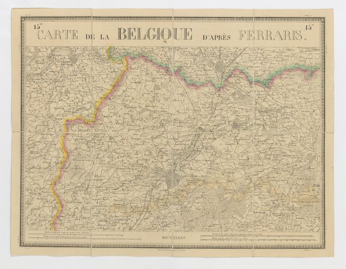 Carte de la Belgique d'après Ferraris, augmentée des plans des six villes principales et de l'indication des routes, canaux et autres traveaux exécutés depuis 1777 jusqu'en 1831. 42 feuilles. I - Bruxelles
