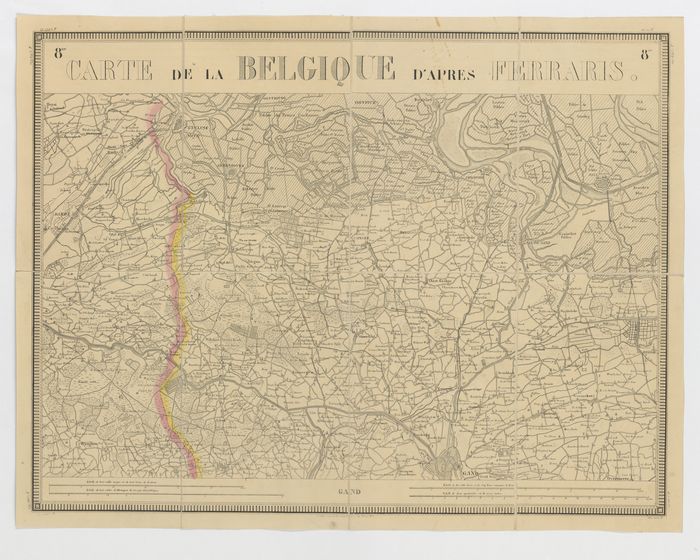 Carte de la Belgique d'apr�s Ferraris, augment�e des plans des six villes principales et de l'indication des routes, canaux et autres traveaux ex�cut�s depuis 1777 jusqu'en 1831. 42 feuilles. I - Gand