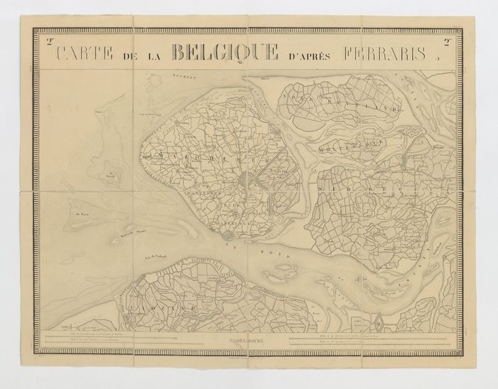 Carte de la Belgique d'apr�s Ferraris, augment�e des plans des six villes principales et de l'indication des routes, canaux et autres traveaux ex�cut�s depuis 1777 jusqu'en 1831. 42 feuilles. I - Middelbourg