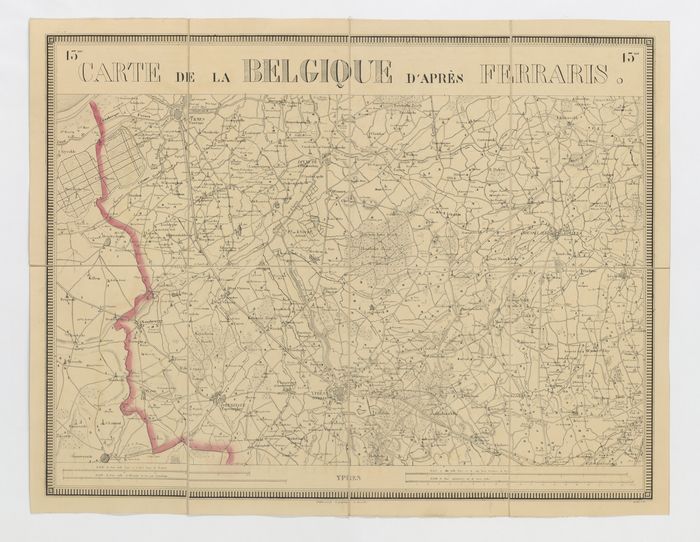 Carte de la Belgique d'apr�s Ferraris, augment�e des plans des six villes principales et de l'indication des routes, canaux et autres traveaux ex�cut�s depuis 1777 jusqu'en 1831. 42 feuilles. I - Ypres