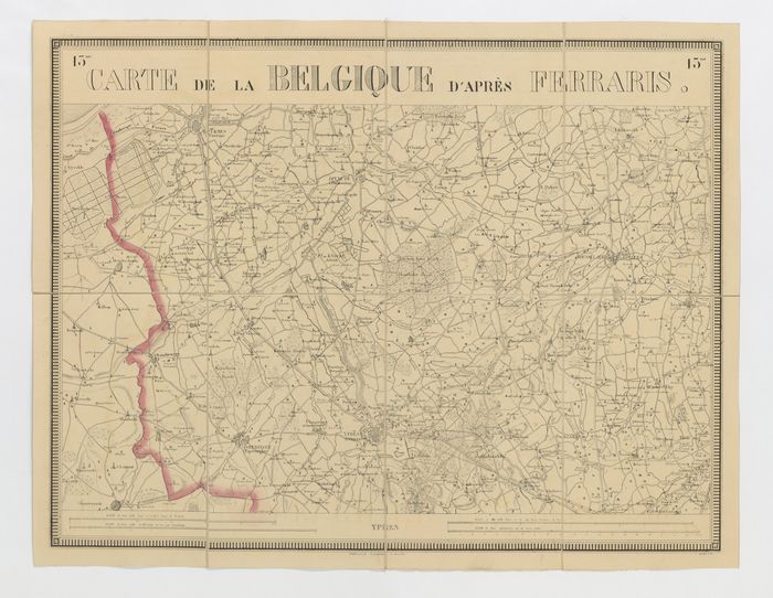Carte de la Belgique d'après Ferraris, augmentée des plans des six villes principales et de l'indication des routes, canaux et autres traveaux exécutés depuis 1777 jusqu'en 1831. 42 feuilles. I - Ypres
