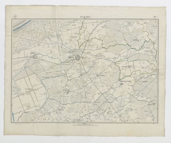 Carte topographique de la Belgique, dressée sous la direction de Ph.Vander Maelen, fondateur de l'établissement géographique de Bruwelles, à l'échelle de 1 à 20.000, en 250 feuilles. - Furnes