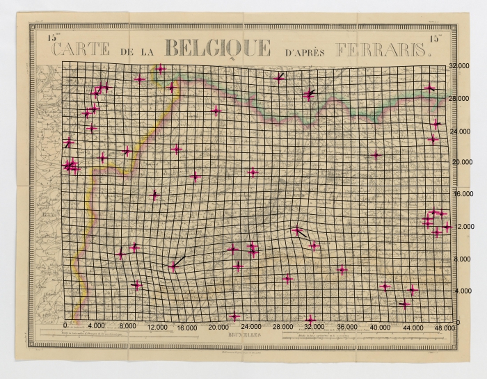 Carte de la Belgique d'après Ferraris, augmentée des plans des six villes principales et de l'indication des routes, canaux et autres traveaux exécutés depuis 1777 jusqu'en 1831. 42 feuilles. II Bruxelles
