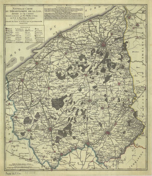 Nouvelle carte du d�partement de la Lys divis�e en 39 cantons.  Kaart Leiedepartement.
