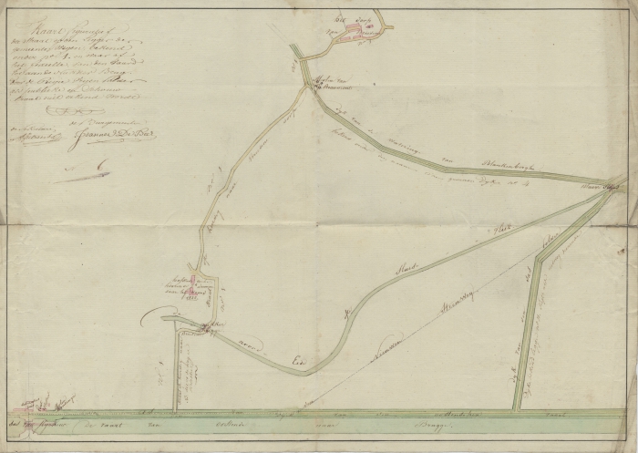 Figuratieve kaart van het gebied tussen het dorp Bredene en de vaart Brugge-Oostende.