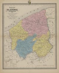 Nouvelle carte de la Province de la Flandre Occidentale divisée en Arrondissemens, Communaux et Cantons de Justice de Paix, indiquant le tracé du Chemin de Fer. Kaart van de Provincie West-Vlaanderen.