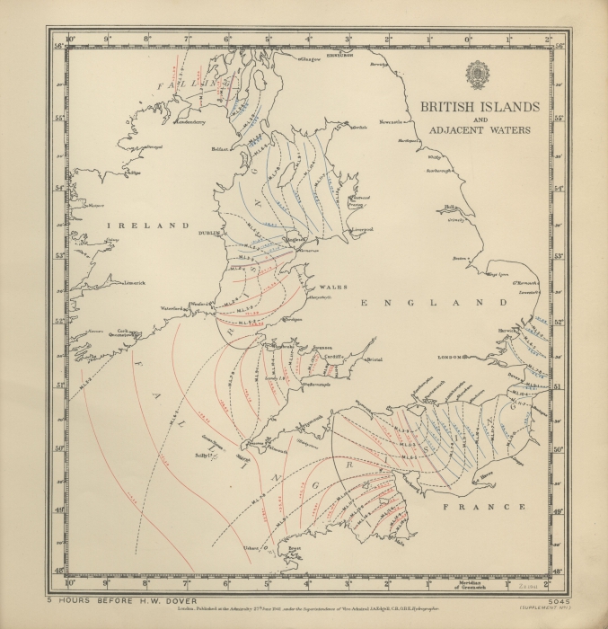 Atlas of tides and tidal streams - British Islands and adjacent waters. 5 hours before H.W. Dover