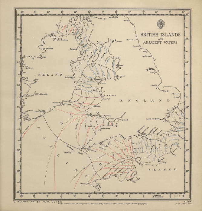 Atlas of tides and tidal streams - British Islands and adjacent waters. 6 hours after H.W. Dover
