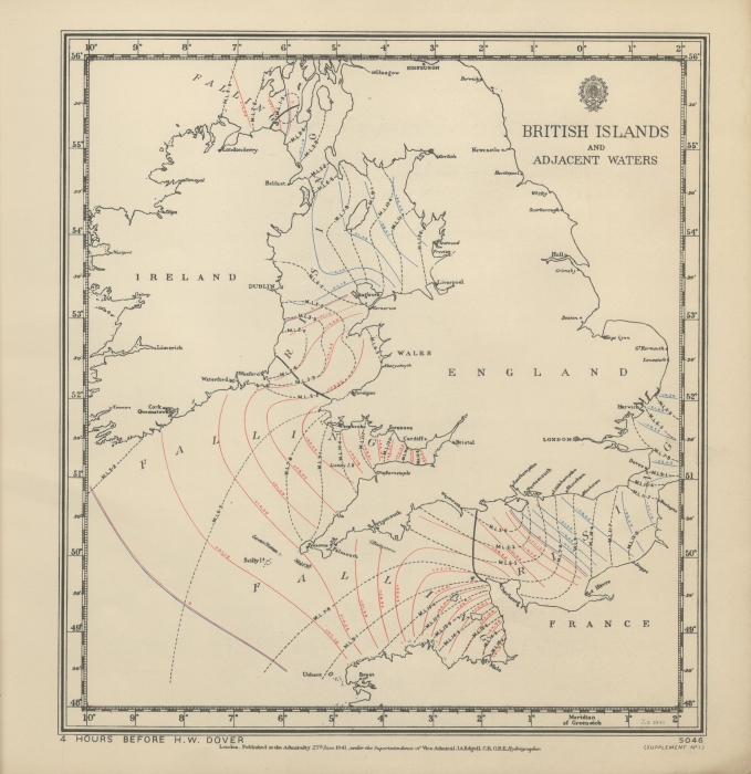 Atlas of tides and tidal streams - British Islands and adjacent waters. 4 hours before H.W. Dover