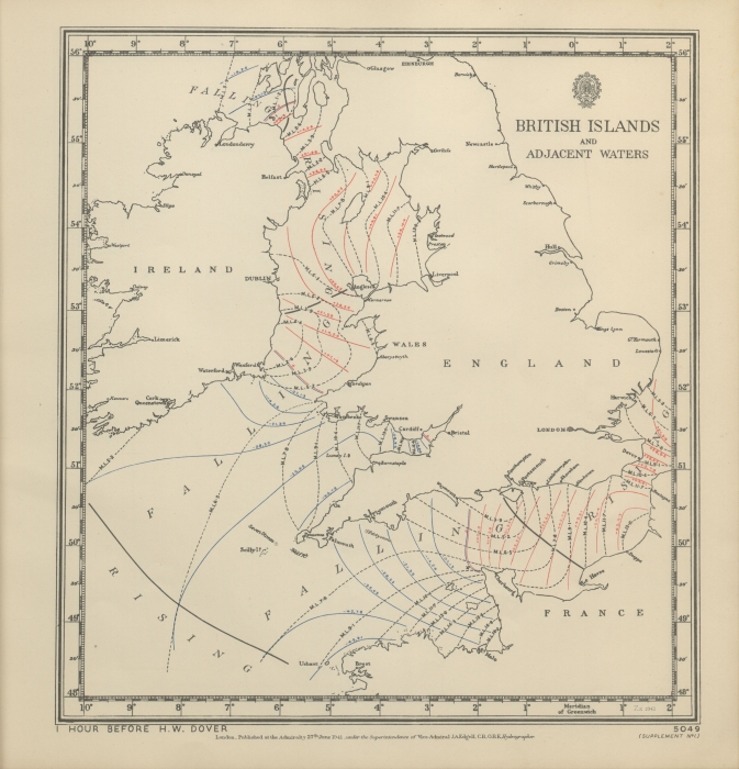 Atlas of tides and tidal streams - British Islands and adjacent waters. 1 hour before H.W. Dover