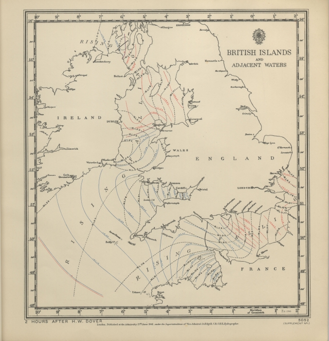 Atlas of tides and tidal streams - British Islands and adjacent waters. 2 hours after H.W. Dover