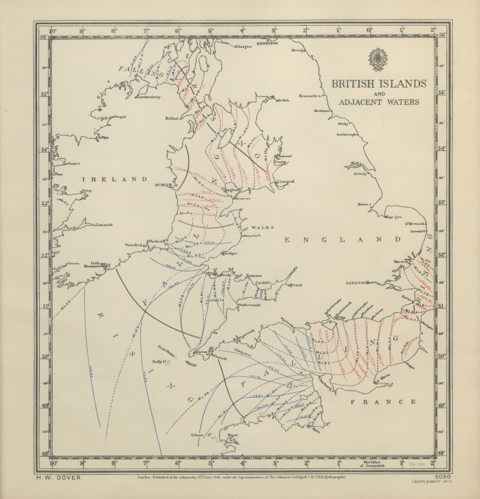 Atlas of tides and tidal streams - British Islands and adjacent waters. H.W. Dover
