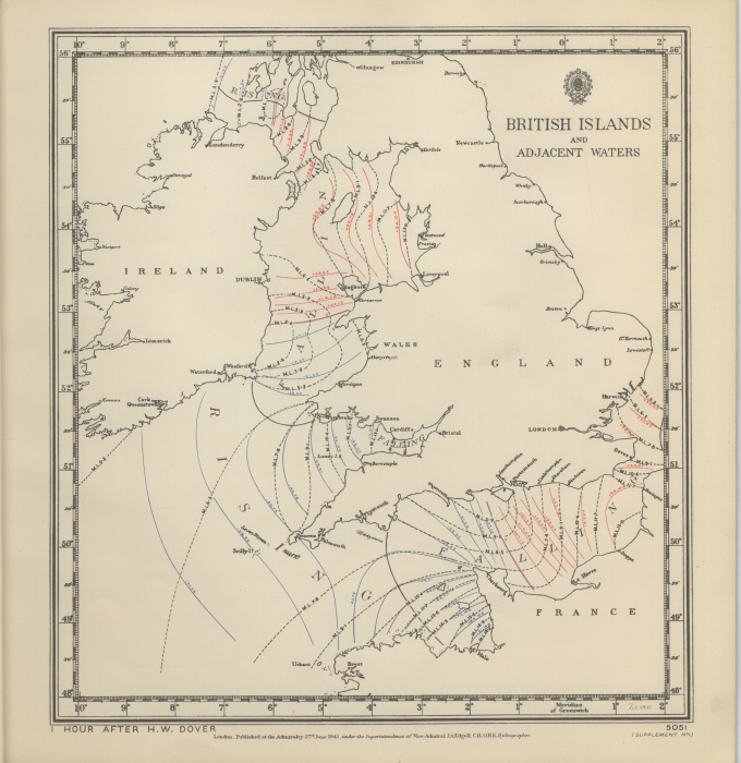 Atlas of tides and tidal streams - British Islands and adjacent waters. 1 hour after H.W. Dover