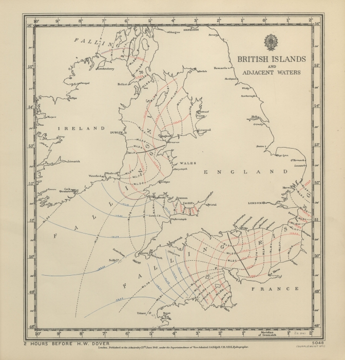 Atlas of tides and tidal streams - British Islands and adjacent waters. 2 hours before H.W. Dover