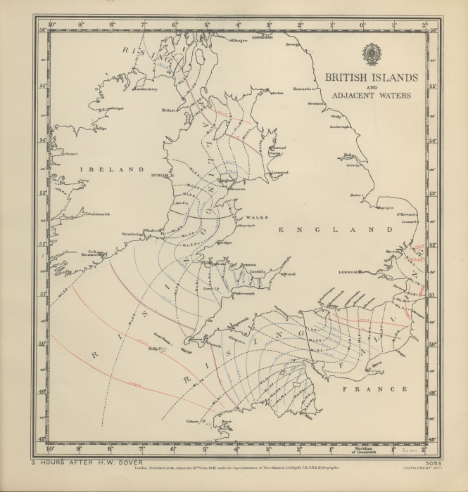 Atlas of tides and tidal streams - British Islands and adjacent waters. 3 hours after H.W. Dover