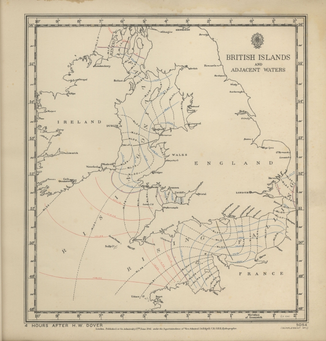 Atlas of tides and tidal streams - British Islands and adjacent waters. 4 hours after H.W. Dover