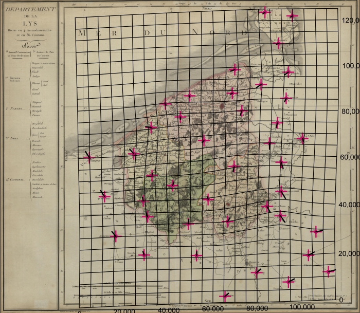 D�partement de la Lys, divis� en 4 arrondissements et en 36 cantons grav� par P.A.F. Tardieu. 
