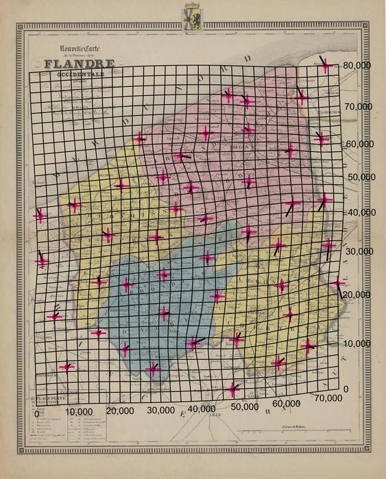 Nouvelle carte de la Province de la Flandre Occidentale divis�e en Arrondissemens, Communaux et Cantons de Justice de Paix, indiquant le trac� du Chemin de Fer. Kaart van de Provincie West-Vlaanderen.