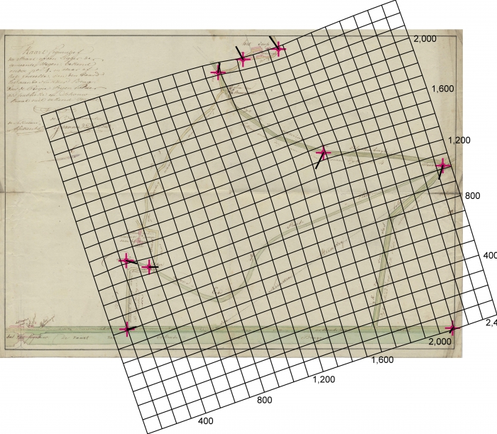 Figuratieve kaart van het gebied tussen het dorp Bredene en de vaart Brugge-Oostende.