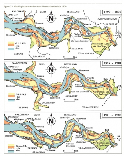 Morfologische evolutie van de Westerschelde sinds 1800