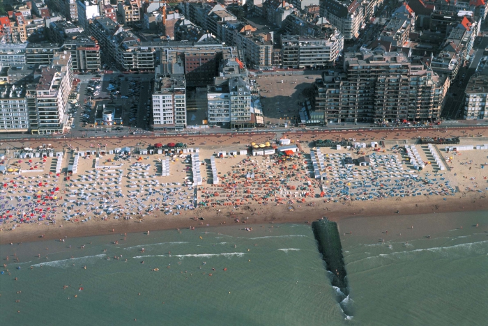 Beach, front and buildings coastal zone Knokke