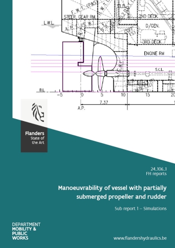 Manoeuvrability of vessel with partially submerged propeller and rudder: Sub report 1. Simulations