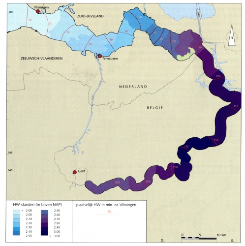 Hoogwaterstanden bij gemiddeld getij