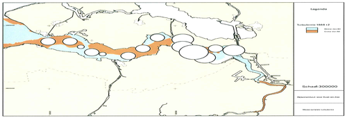 Stroomversnellingskaart gecombineerd met voorkomen van vis en garnaal voor de verdieping: 1988-1989. Vissen: 1988-1989.