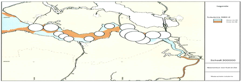 Stroomversnellingskaart gecombineerd met voorkomen van vis en garnaal voor de verdieping: 1988-1989. Garnalen: 1988-1989.