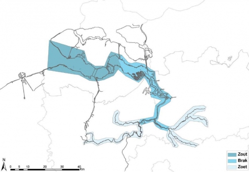 Saliniteitszones in het Schelde-estuarium. Saliniteitszones in het Schelde-estuarium.