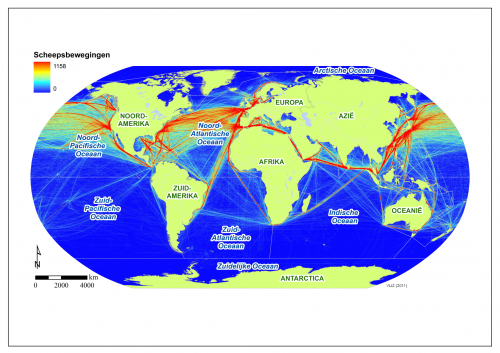 Shipping routes of cargo vessels larger than 10000 gigatonnes in 2007. Shipping routes of cargo vessels larger than 10000 gigatonnes in 2007.