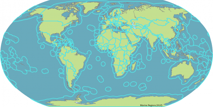 Marine and land zones: the union of world country boundaries and Exclusive Economic Zones