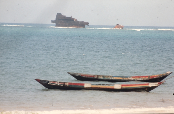 Boat wreck on the fringing reef. Field sampling for algae happened around the boat