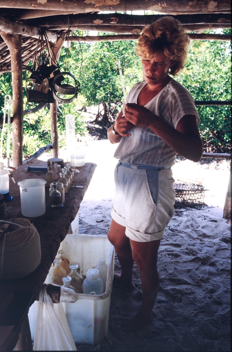 Nanette Daro at the field lab with her pots of primary production