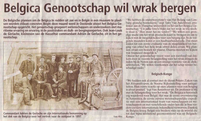 Belgica Genootschap wil wrak bergen Belgica Genootschap wil wrak bergen